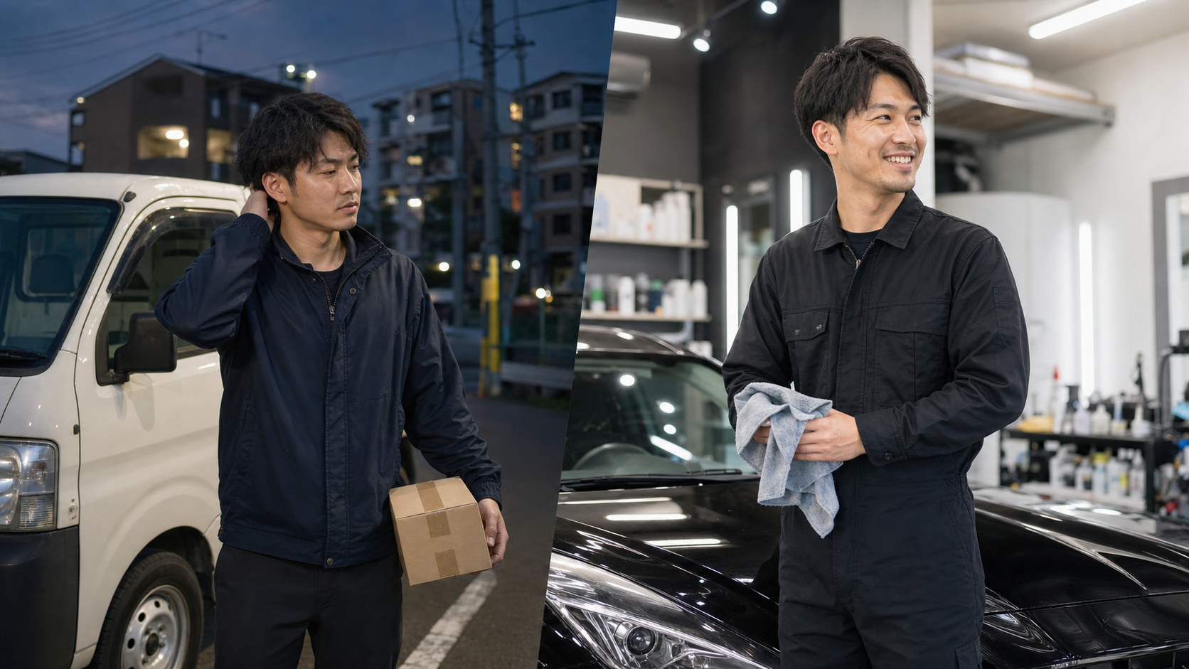 軽貨物ドライバーからカーコーティング職へ変わるビフォーアフターイメージ