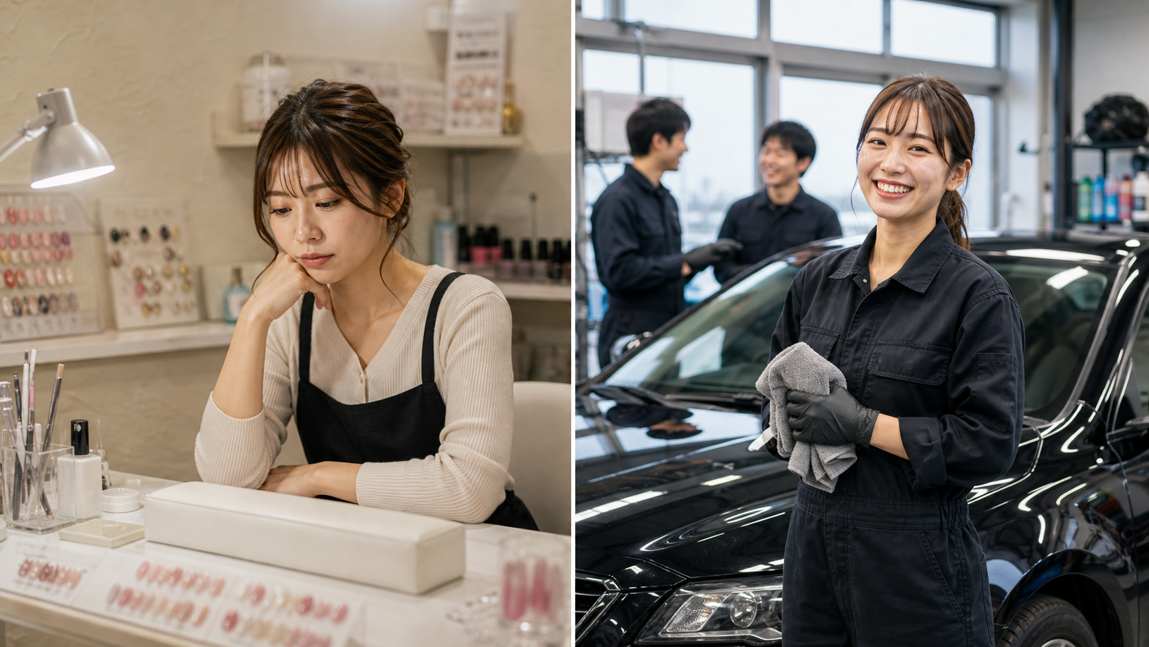 元ネイリストからカーコーティング職へ変わるビフォーアフターイメージ